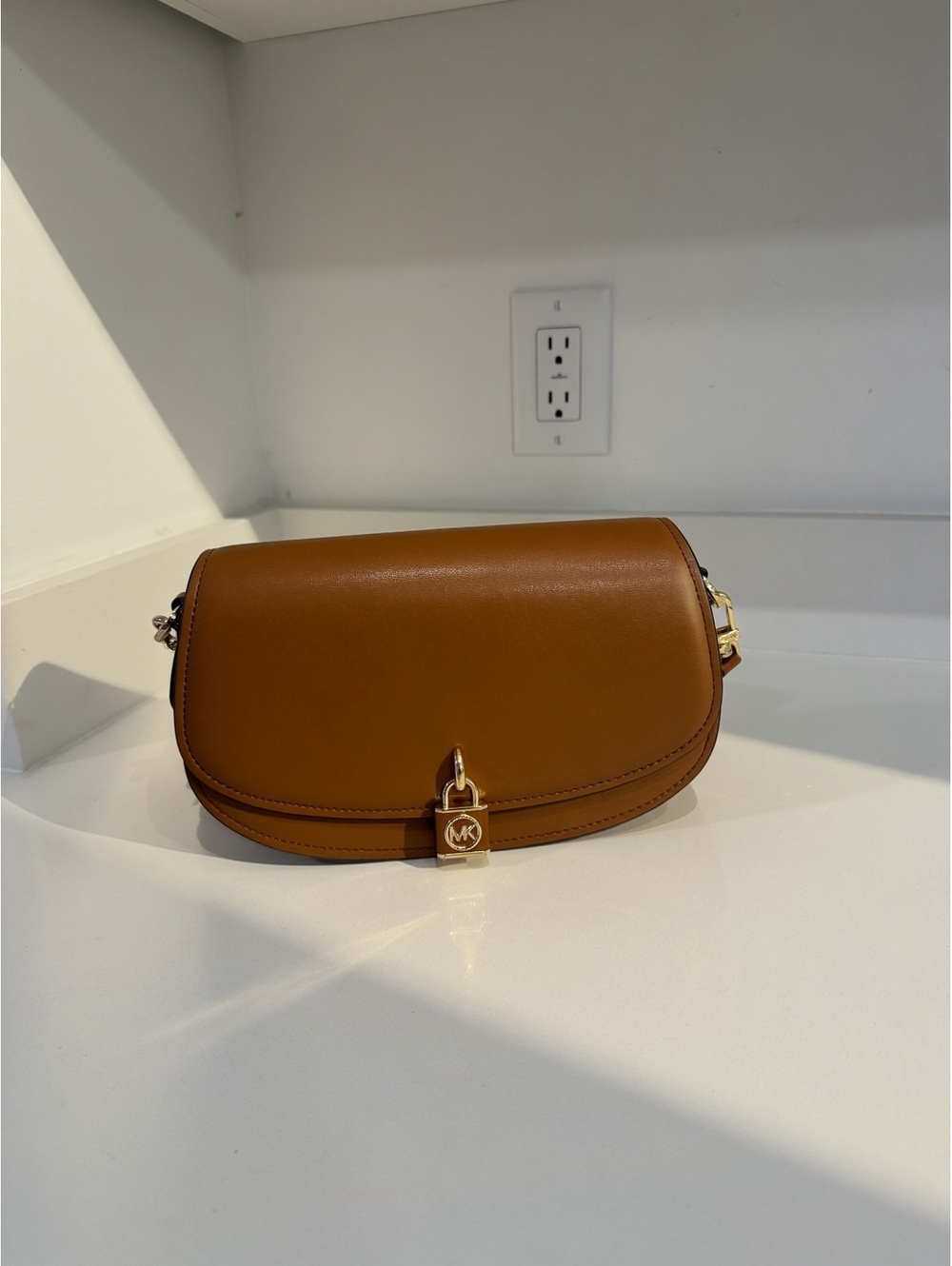 Michael Kors Brown Leather Padlock Crossbody Bag